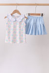 Blue Hydrangea Bow Skorts Set