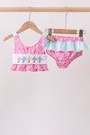Hot Pink Umbrella Embroidered UPF Swim Set