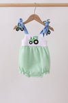 Green Tractor Applique Seersucker Bubble
