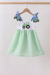 Blue Tractor Applique Seersucker Dress