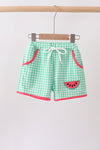 Red Watermelon Embroidered UPF Swim Trunks