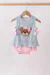 Green Bear Floral Applique Bubble