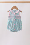 Green Floral Smocked Bubble