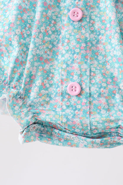 Green Floral Smocked Bubble