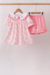 Pink Rose Apple Embroidery Ruffle Dress