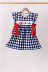 Navy Apple Smocked Gingham Dress
