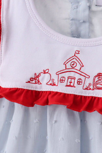 Blue Embroidered Swiss Dot Bloomer Set