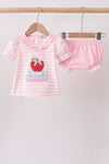 Pink Stripe Apple Book Applique Bubble