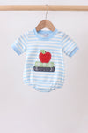 Blue Stripe Apple Book Appliqué Bubble