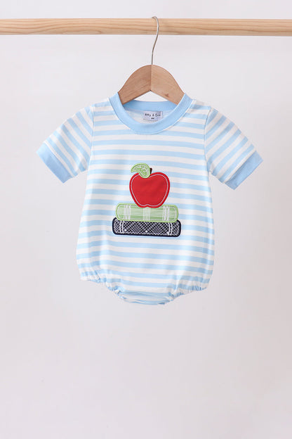 Blue Stripe Apple Book Appliqué Bubble
