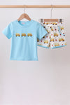 Blue Bus Embroidered Set