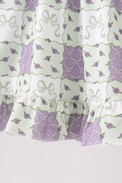 Purple Floral Smocked Bloomer Set