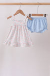 Blue Floral Print Ruffle Bloomer Set