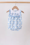 Blue Shells Embroidered Ruffle Bubble
