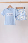 Blue Shells Embroidered Shorts Set
