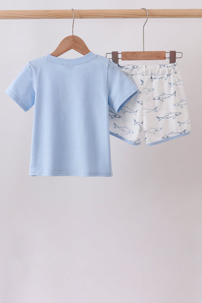 Blue Shark Print Shorts Set