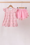Pink Floral Ruffle Shorts Set
