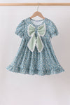 Teal Floral Lace Bow Dress