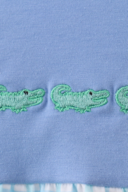 Blue Crocodile Embroidered Bubble