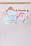 Pink Crocodile Smocked Gingham 2PC Swimsuit
