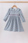 Blue Floral Smocked Dress