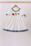 Blue Apple Crayon French Knot Ruffle Dress