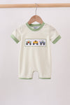 Monster truck embroidery stripe romper