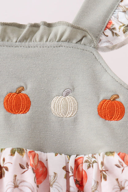 Orange Pumpkin Embroidery Ruffle Bubble