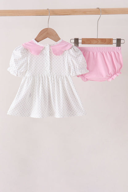 Pink Prayer Embroidery Ruffle Bloomer Set