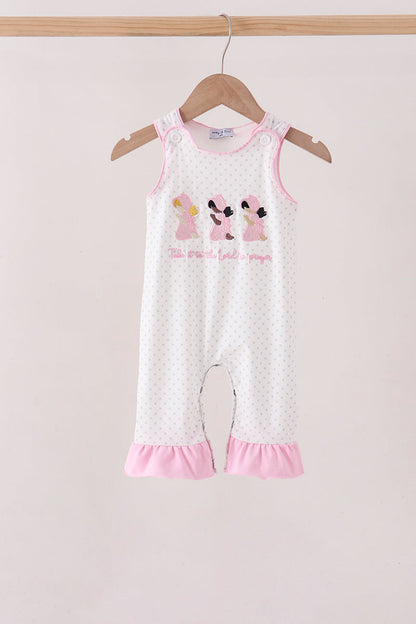 Pink Prayer Embroidery Ruffle Romper