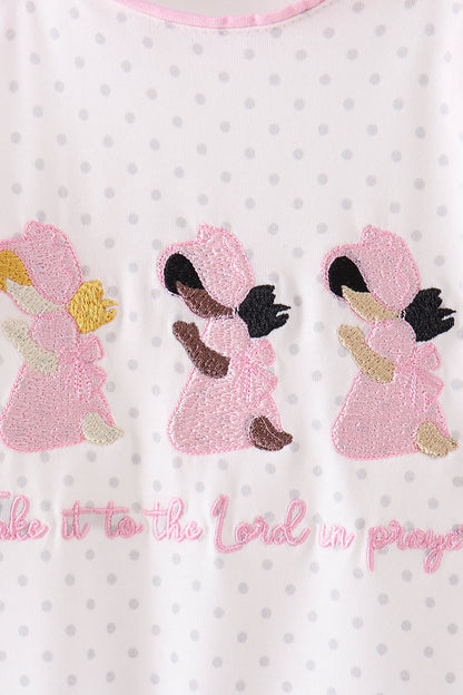 Pink Prayer Embroidery Ruffle Romper