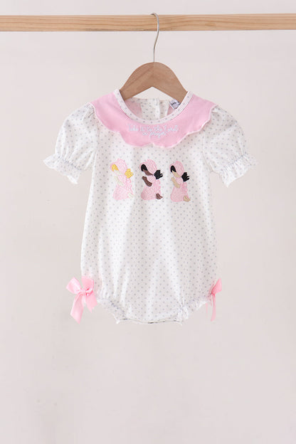 Pink Prayer Embroidery Ruffle Bubble