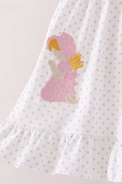 Pink Prayer Embroidery Ruffle Pants Set