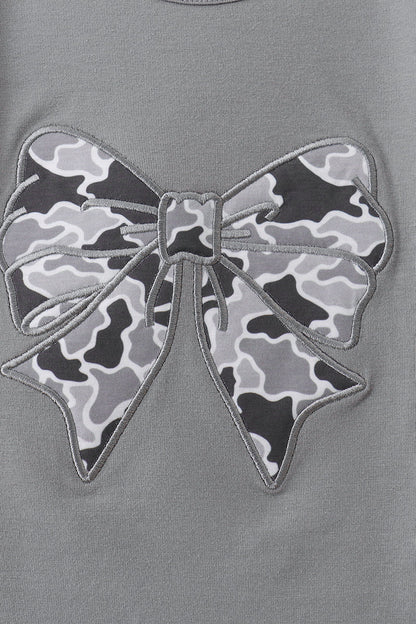 Grey Camouflage Bow Embroidery Ruffle Skorts Set
