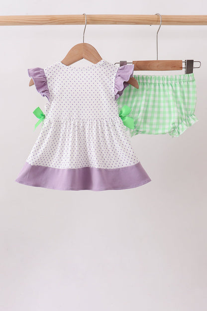 Purple Hocus pocus french knot ruffle bloomer set