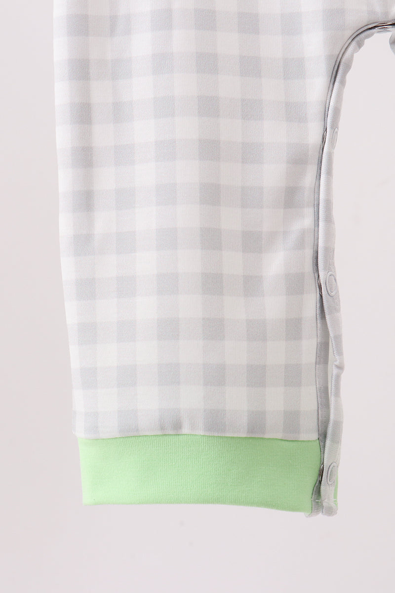 Green Hocus pocus french knot gingham romper