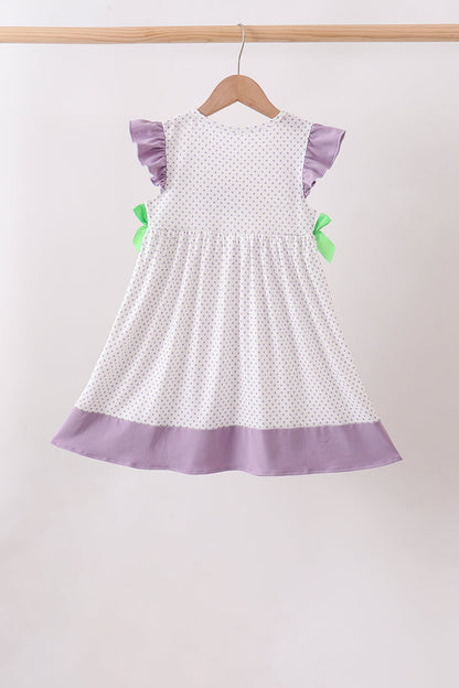 Purple Hocus pocus french knot ruffle dress