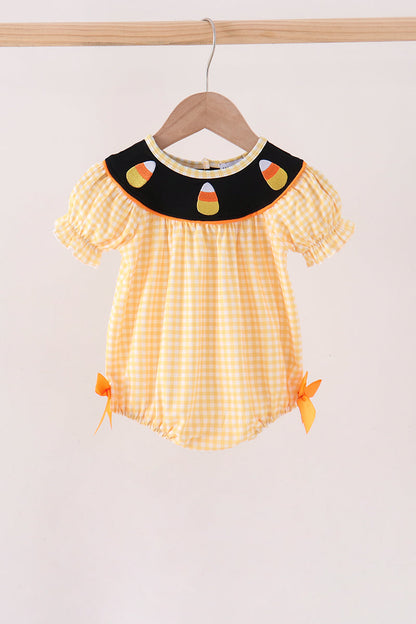 Mustard Candy Embroidery Gingham Bubble