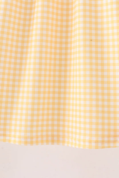 Mustard Candy Embroidery Gingham Dress