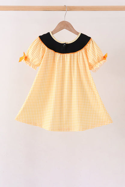 Mustard Candy Embroidery Gingham Dress