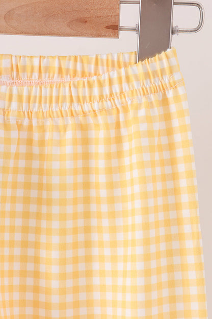 Mustard Candy Embroidery Gingham Pants Set
