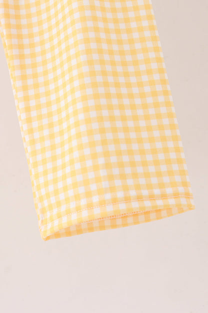 Mustard Candy Embroidery Gingham Pants Set