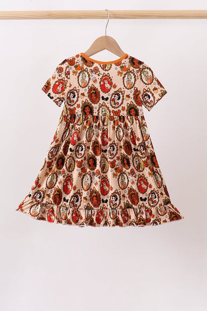 Orange princess bamboo ruffle dress