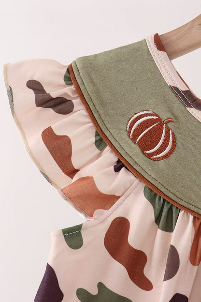 Camouflage Pumpkin Embroidery Ruffle Dress