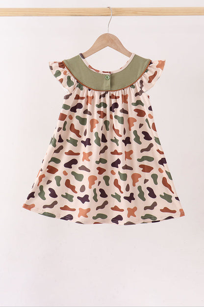 Camouflage Pumpkin Embroidery Ruffle Dress