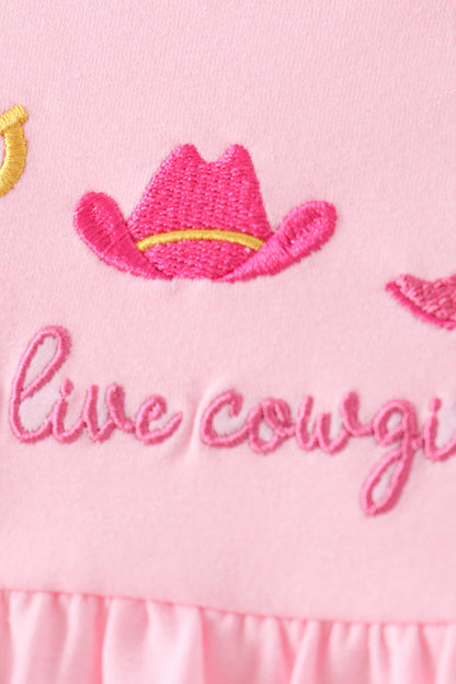 Pink Cowgirl Boots Embroidery Bloomer Set