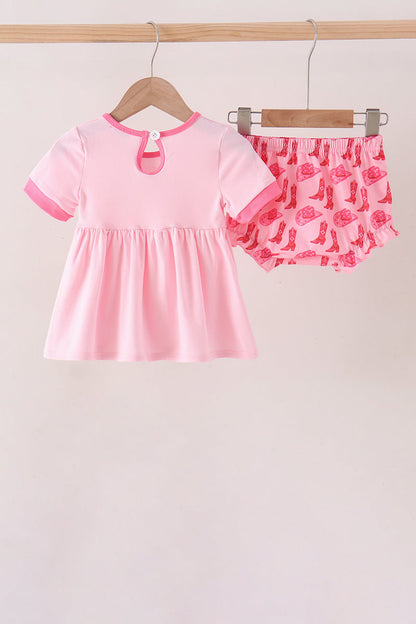 Pink Cowgirl Boots Embroidery Bloomer Set