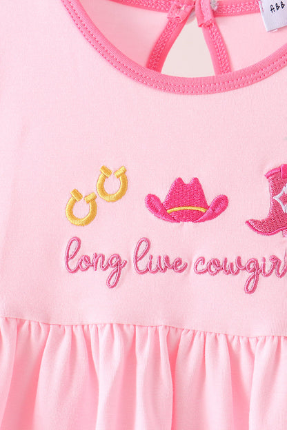 Pink Cowgirl Boots Embroidery Pants Set