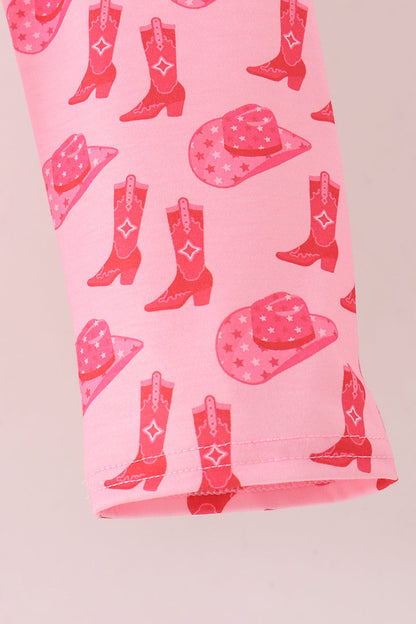 Pink Cowgirl Boots Embroidery Pants Set