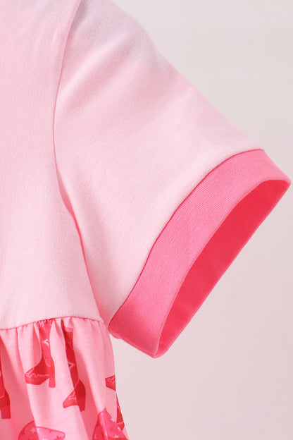 Pink Cowgirl Boots Embroidery Dress